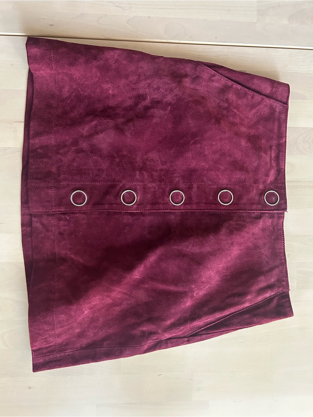 Mango Burgundy Suede-Look Mini Skirt with Metal Ring Detail